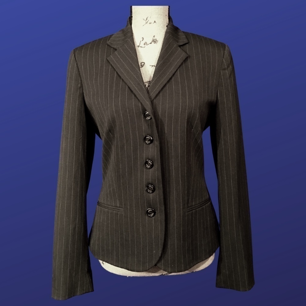 𝅺chaps Ralph Lauren Blazer Jacket, CHARCOAL PIN STRIPE, Size 8, Pre-owned, EUC